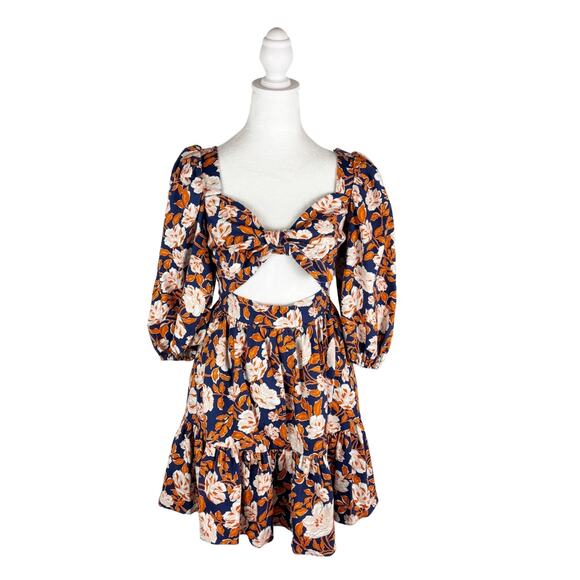 Amur Medina Floral Mini Dress 0 Blue Orange NEW - Picture 3 of 11